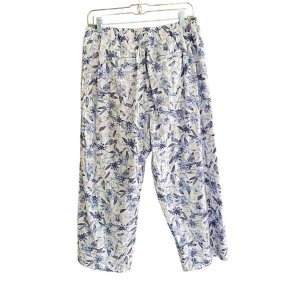CHRISTOPHER & BANKS Cropped Pants Linen Blend M Floral Print Pull-On Beachy - Picture 7 of 7